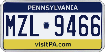 PA license plate MZL9466