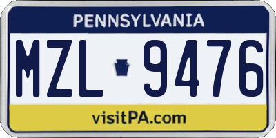 PA license plate MZL9476