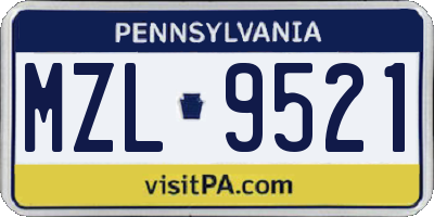 PA license plate MZL9521