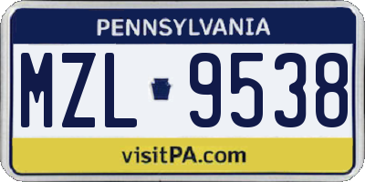 PA license plate MZL9538
