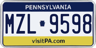 PA license plate MZL9598