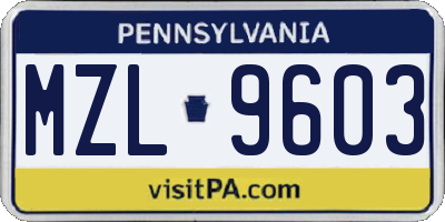 PA license plate MZL9603