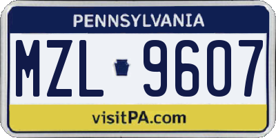PA license plate MZL9607
