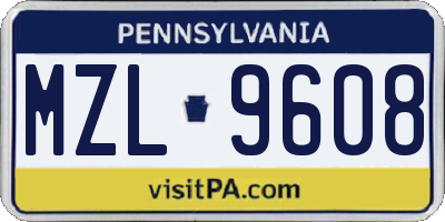 PA license plate MZL9608
