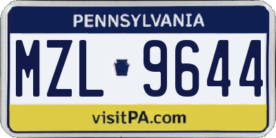 PA license plate MZL9644