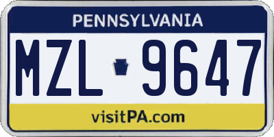PA license plate MZL9647