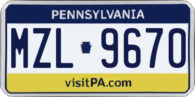 PA license plate MZL9670