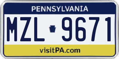 PA license plate MZL9671