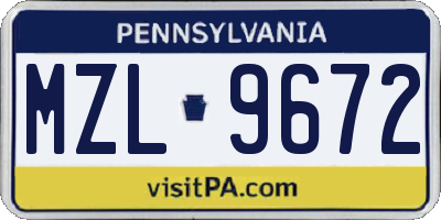 PA license plate MZL9672
