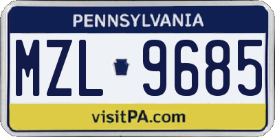 PA license plate MZL9685