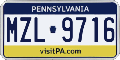 PA license plate MZL9716