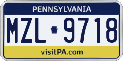 PA license plate MZL9718