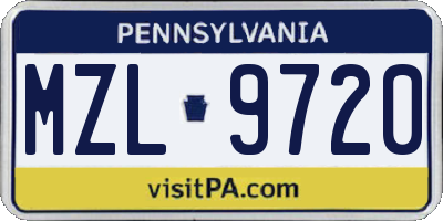 PA license plate MZL9720