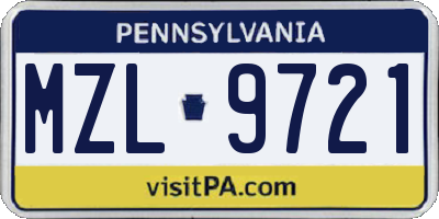 PA license plate MZL9721