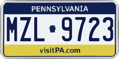 PA license plate MZL9723