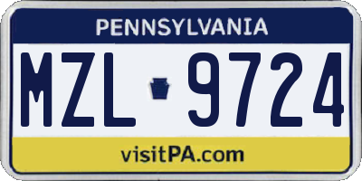 PA license plate MZL9724