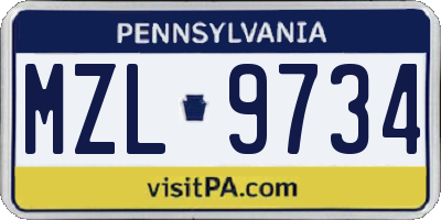 PA license plate MZL9734