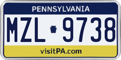 PA license plate MZL9738
