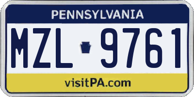 PA license plate MZL9761