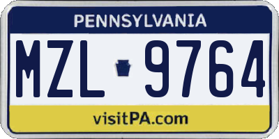 PA license plate MZL9764
