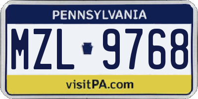 PA license plate MZL9768