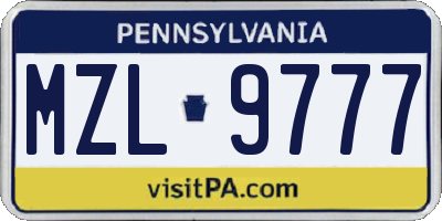 PA license plate MZL9777