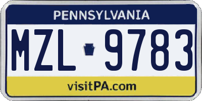 PA license plate MZL9783