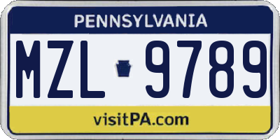 PA license plate MZL9789