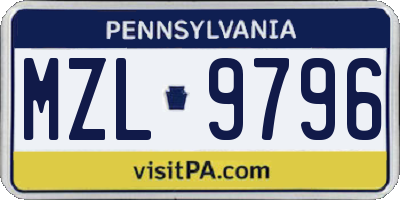 PA license plate MZL9796