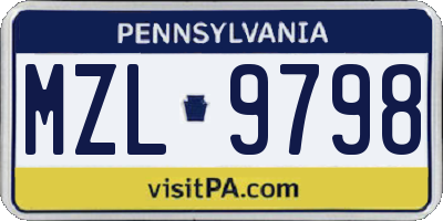 PA license plate MZL9798