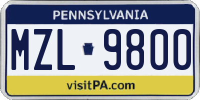 PA license plate MZL9800