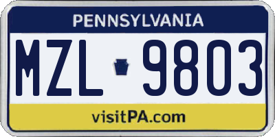 PA license plate MZL9803