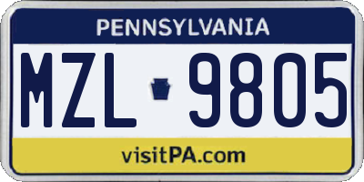 PA license plate MZL9805