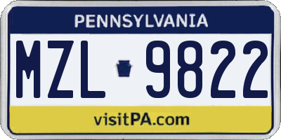PA license plate MZL9822