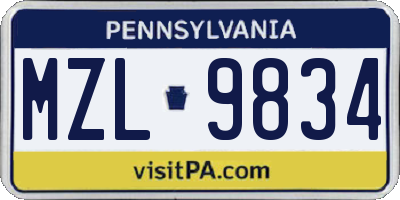 PA license plate MZL9834