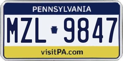 PA license plate MZL9847