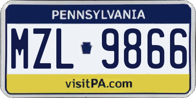 PA license plate MZL9866