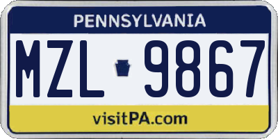 PA license plate MZL9867