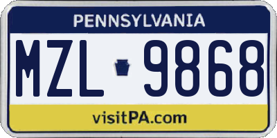 PA license plate MZL9868