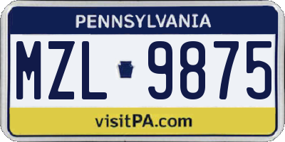 PA license plate MZL9875