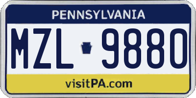PA license plate MZL9880
