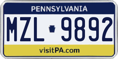 PA license plate MZL9892