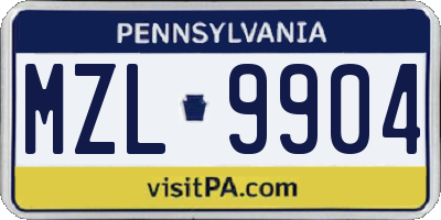 PA license plate MZL9904