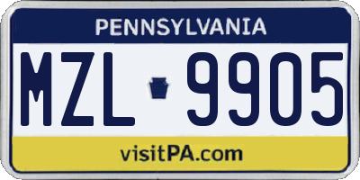 PA license plate MZL9905