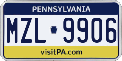 PA license plate MZL9906