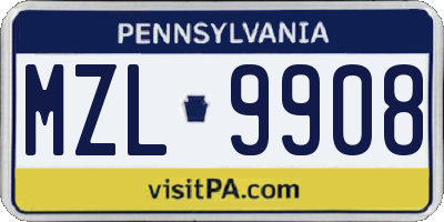 PA license plate MZL9908