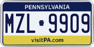PA license plate MZL9909