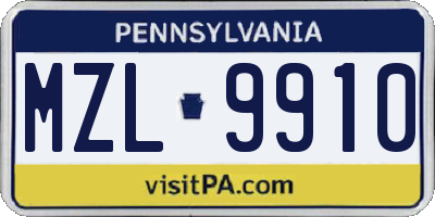 PA license plate MZL9910