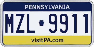 PA license plate MZL9911