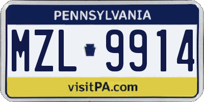 PA license plate MZL9914